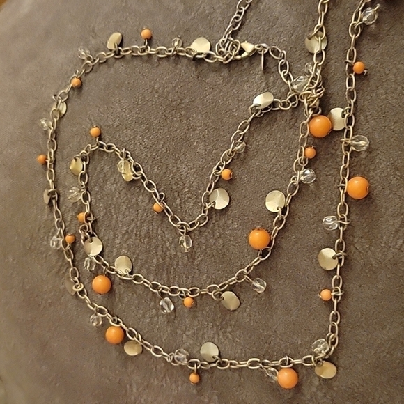 PREMIER DESIGNS Orange Gold Dangle Beaded Fringe Chain Necklace - Picture 6 of 9